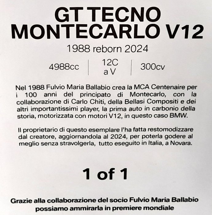 MCA GT Tecno Montecarlo V12, 2024